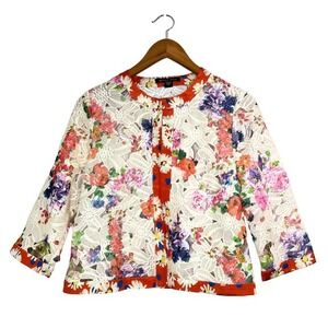 Michael Simon Floral Lace Jacket Sz PM Sheer Crochet Artwear Cardigan Y2K‎